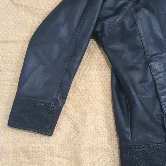 Size 12 80s vintage leather bomber jacket retro - Picture 8 of 9